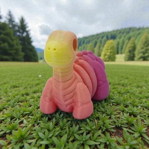 Baby Brontosaurus Skeleton Silk Pink Yellow - Front