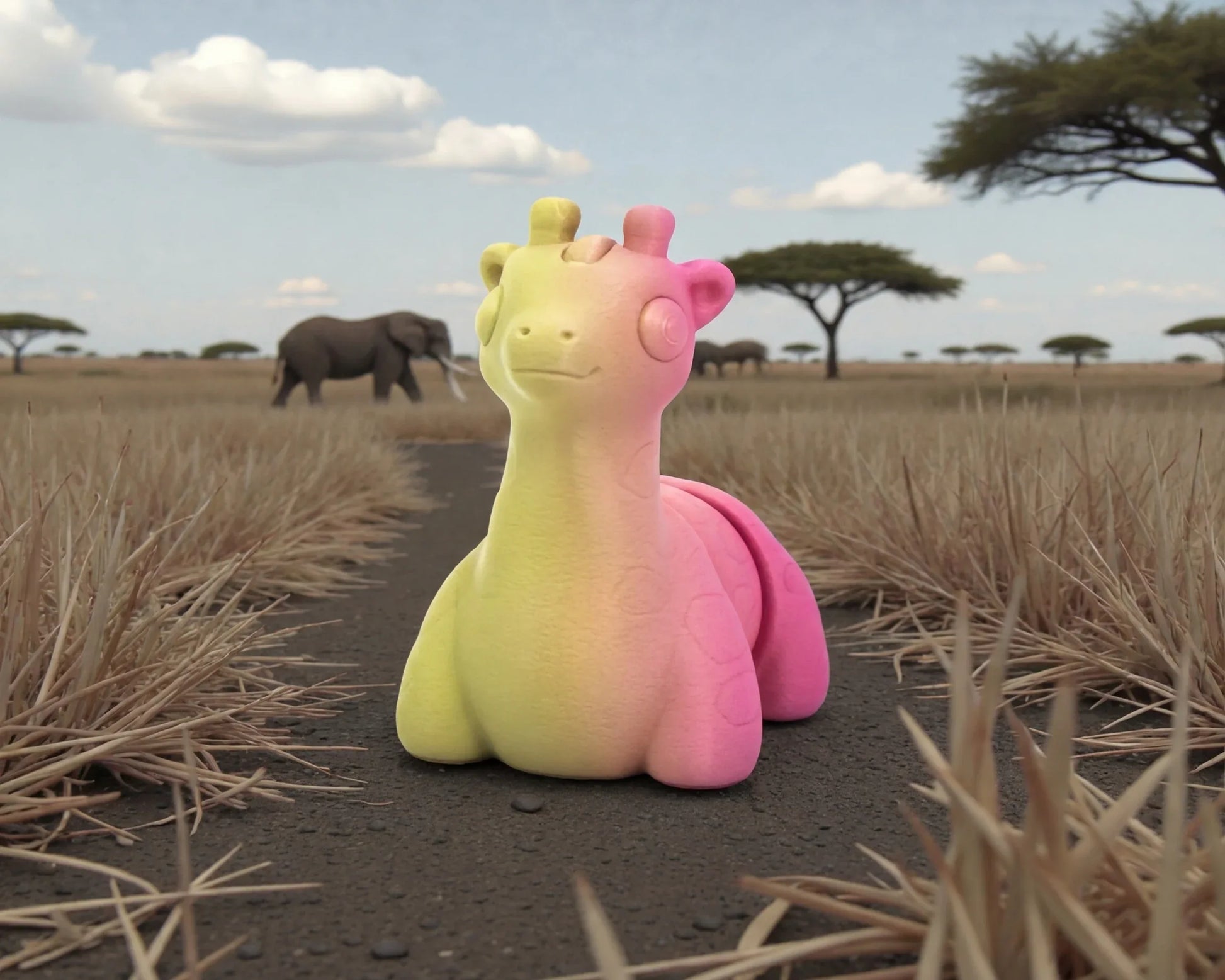 Baby Giraffe Silk Pink Yellow - Front