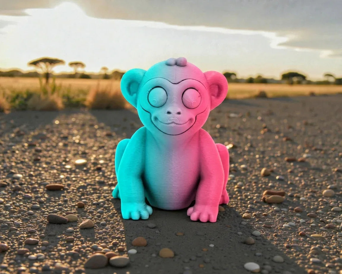 Baby Monkey Silk Teal Orange Red - Front