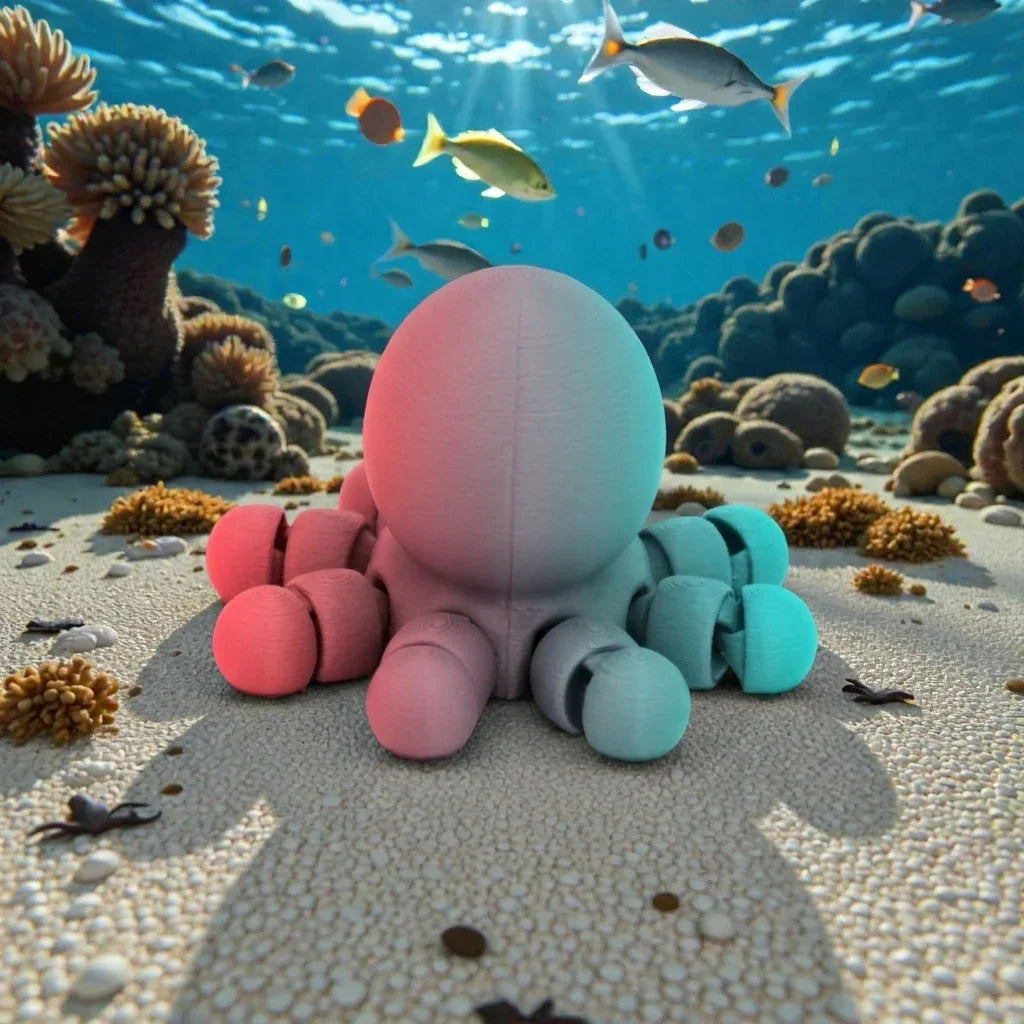 Baby Octopus Silk Teal Orange Red - Back