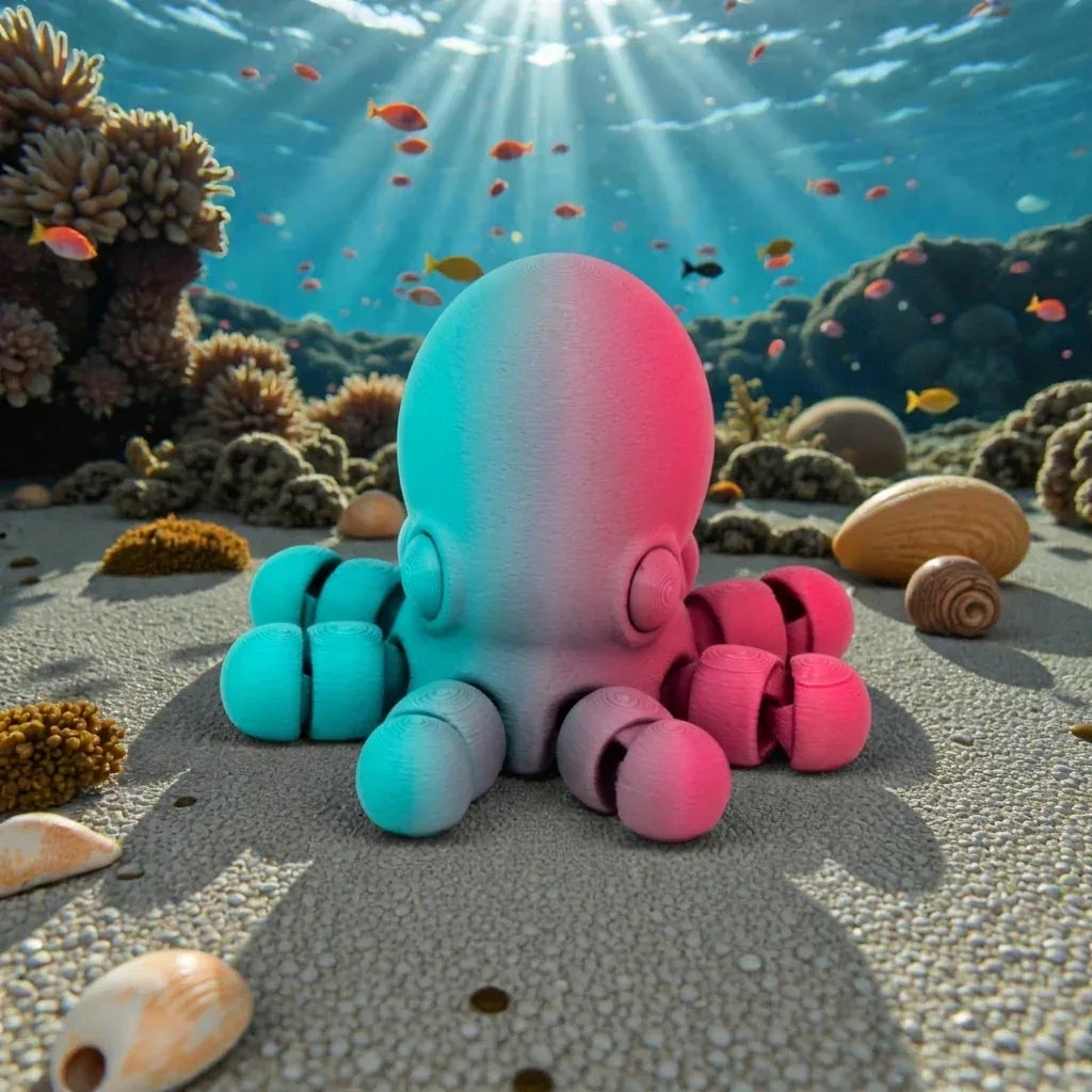 Baby Octopus Silk Teal Orange Red - Front