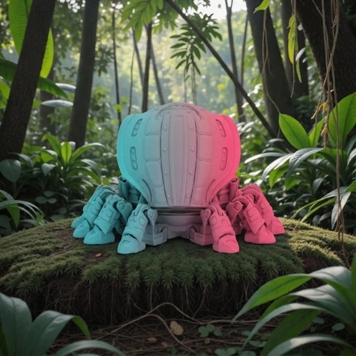 Cyber Crab Silk Teal Orange Red - Back