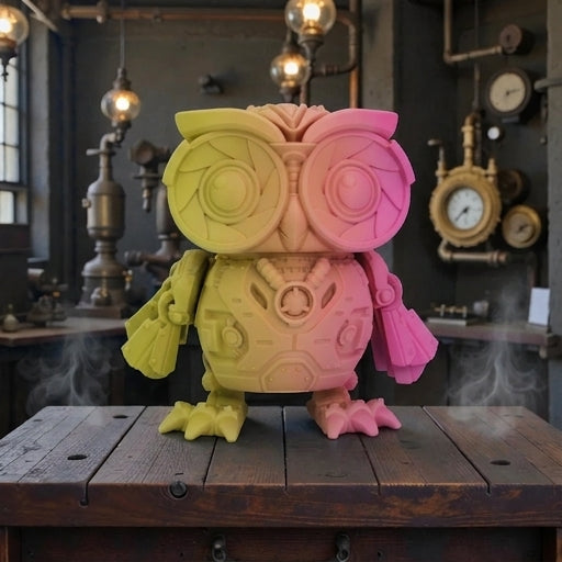 Cyber Owl Silk Pink Yellow - Front