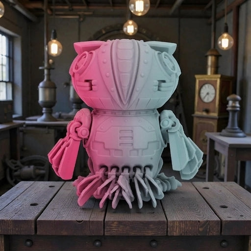 Cyber Owl Silk Teal Orange Red - Back