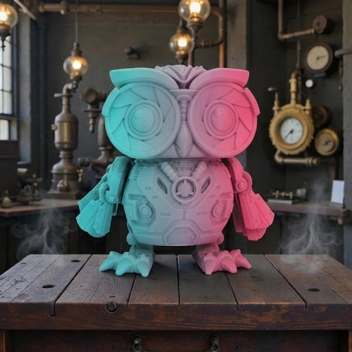 Cyber Owl Silk Teal Orange Red - Front