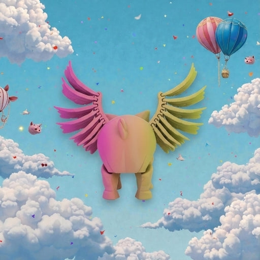 Flying Pig Silk Pink Yellow - Back