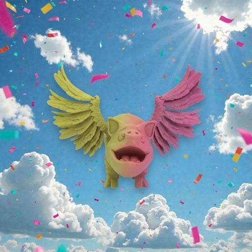 Flying Pig Silk Pink Yellow - Front