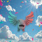 Flying Pig Silk Teal Orange Red - Front