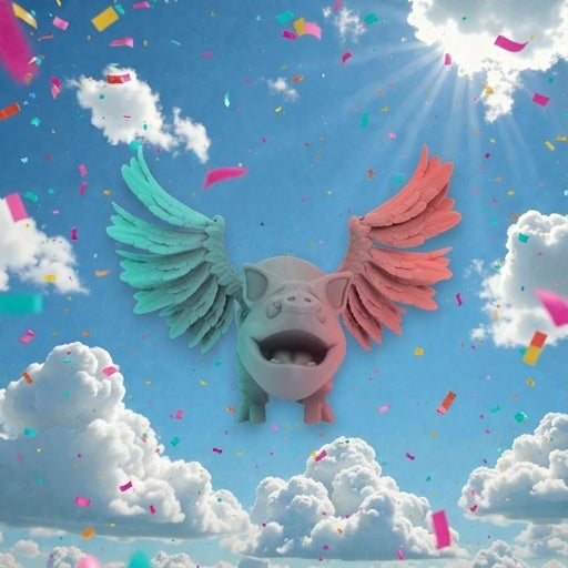 Flying Pig Silk Teal Orange Red - Front