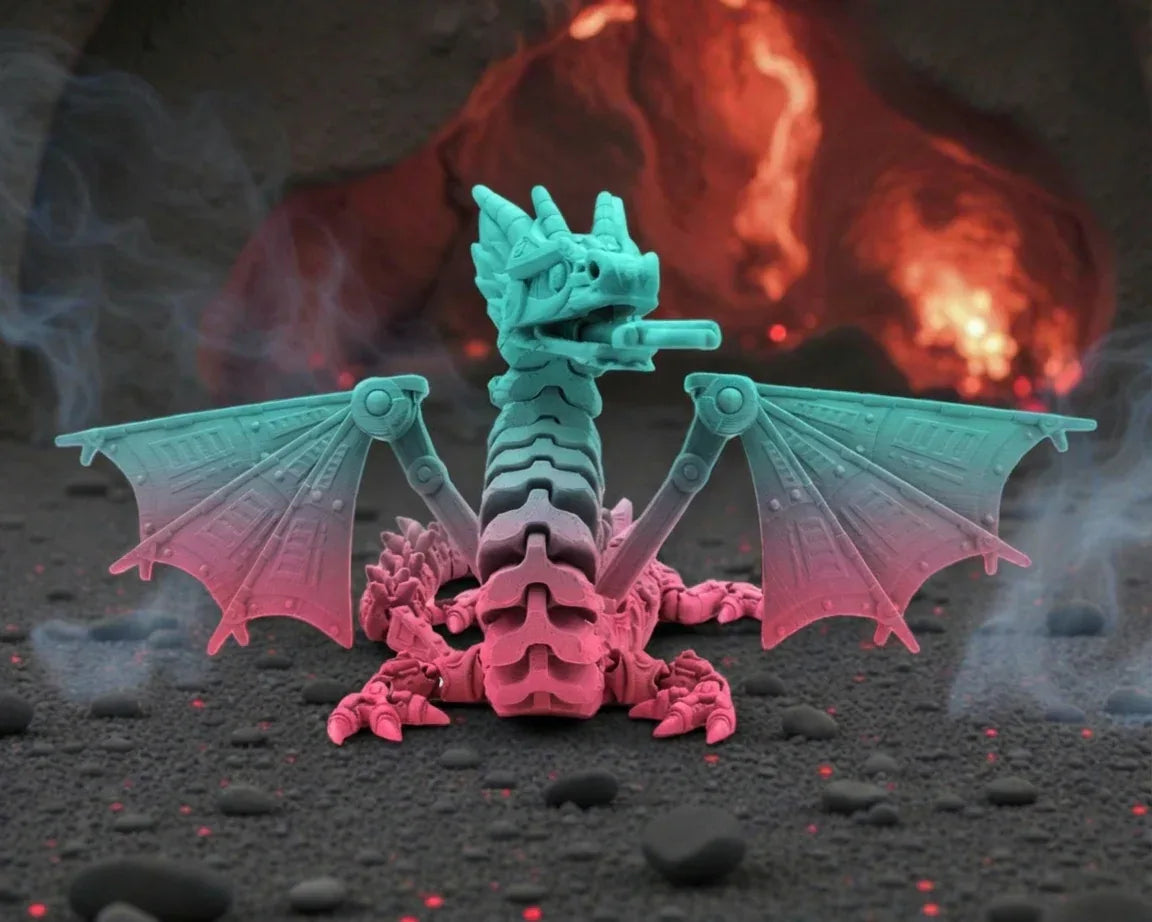 Mech Dragon Silk Teal Orange Red - Front