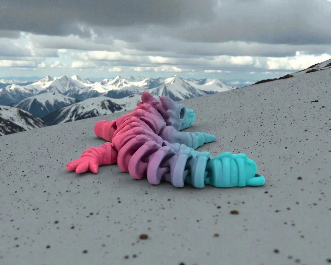 Mini Skeleton Dragon Silk Teal Orange Red - Back