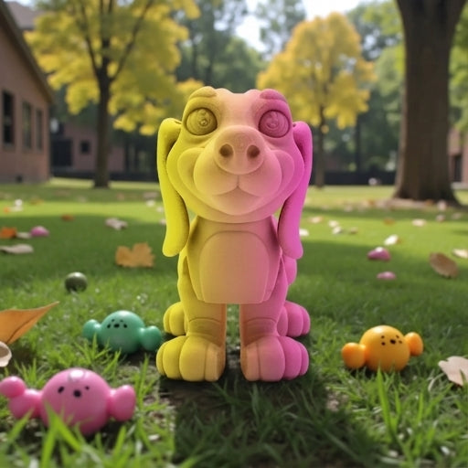 Sausage Dog Silk Pink Yellow - Front
