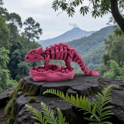 Skeleton Ankylosaurus Silk Pink Yellow - Side