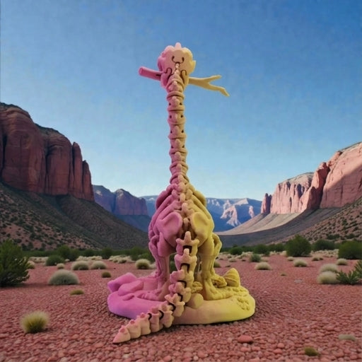 Skeleton Brachiosaurus With Stand And Stick Silk Pink Yellow - Back