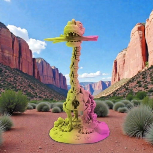 Skeleton Brachiosaurus With Stand And Stick Silk Pink Yellow - Front