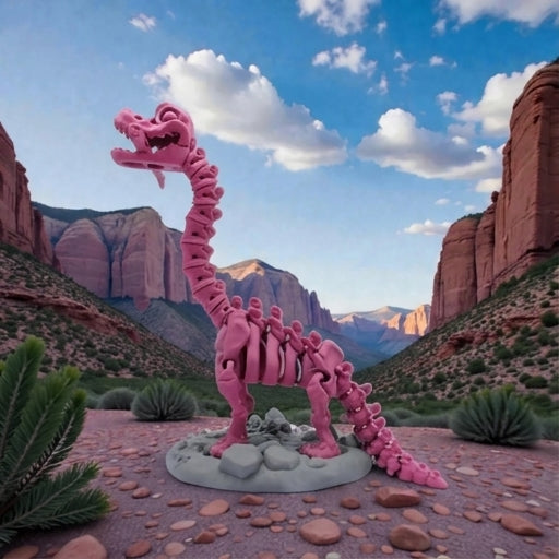 Skeleton Brachiosaurus With Stand And Stick Silk Pink Yellow - Side