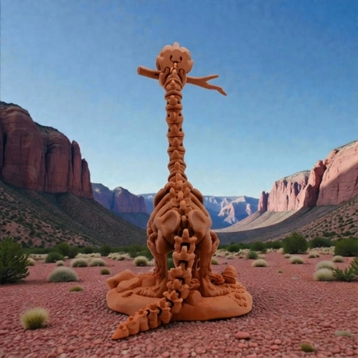Skeleton Brachiosaurus With Stand And Stick Silk Red Copper - Back