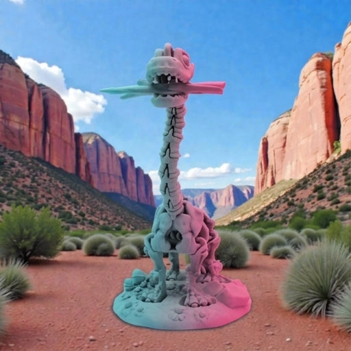 Skeleton Brachiosaurus With Stand And Stick Silk Teal Orange Red - Front