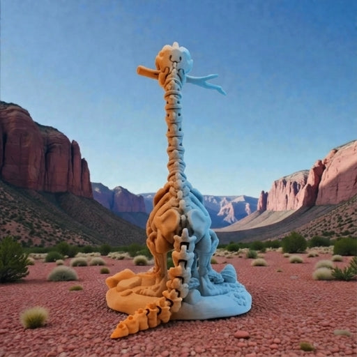 Skeleton Brachiosaurus With Stand And Stick Silk Tropical Sunset - Back