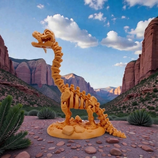 Skeleton Brachiosaurus With Stand And Stick Silk Tropical Sunset - Side
