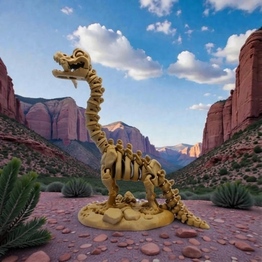Skeleton Brachiosaurus With Stand And Stick Wood - Side