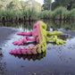 Skeleton Crocodile Silk Pink Yellow - Back