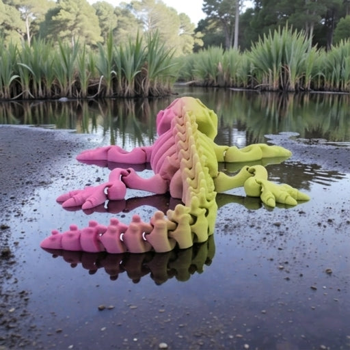 Skeleton Crocodile Silk Pink Yellow - Back