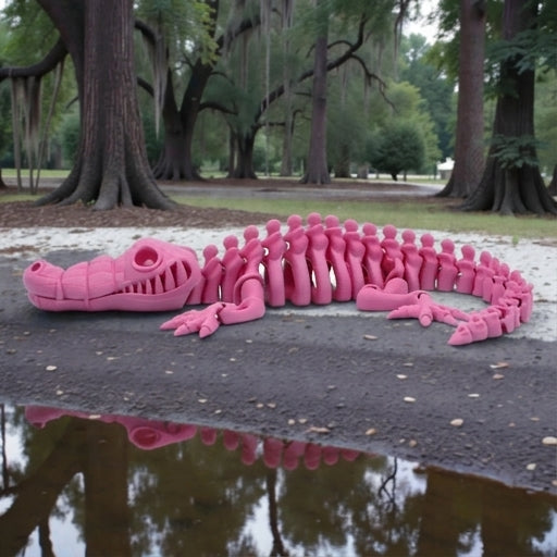 Skeleton Crocodile Silk Pink Yellow - Side