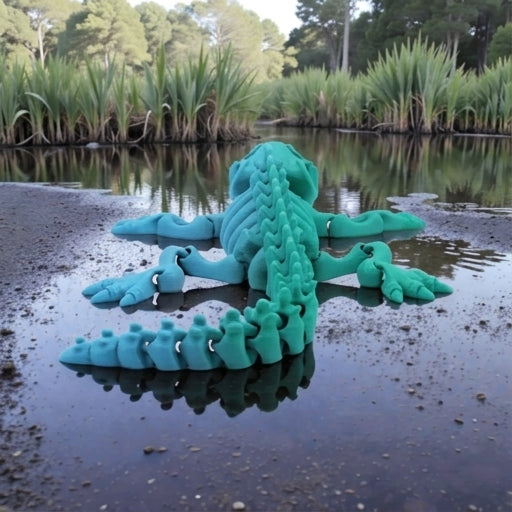 Skeleton Crocodile Silk Sapphire Forest - Back