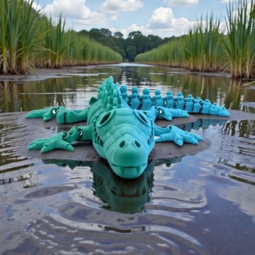 Skeleton Crocodile Silk Sapphire Forest - Front
