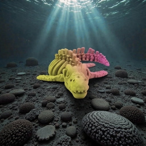 Skeleton Mosasaurus Silk Pink Yellow - Front