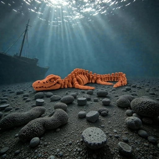 Skeleton Mosasaurus Silk Red Copper - Side
