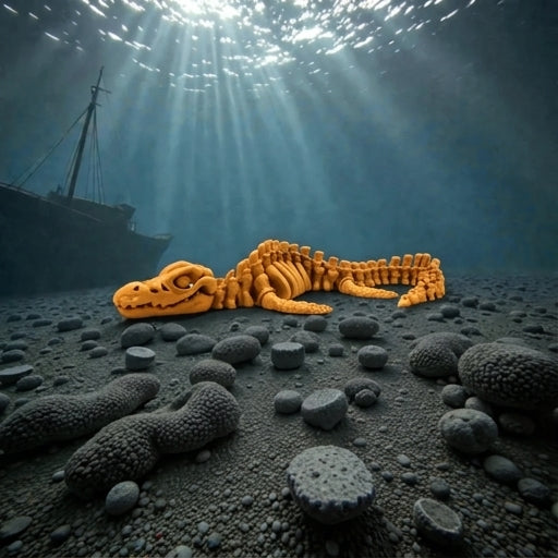 Skeleton Mosasaurus Silk Tropical Sunset - Side