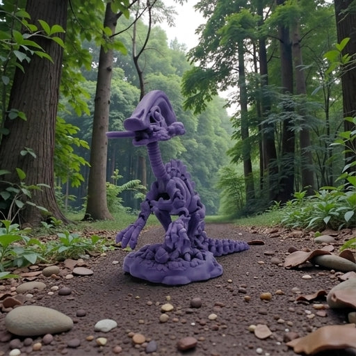 Skeleton Parasaurolophus With Stand And Stick Silk Midnight Purple - Front