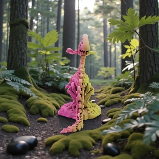 Skeleton Parasaurolophus With Stand And Stick Silk Pink Yellow - Back