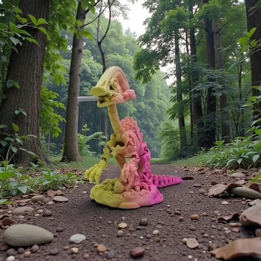 Skeleton Parasaurolophus With Stand And Stick Silk Pink Yellow - Front