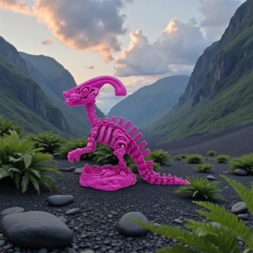 Skeleton Parasaurolophus With Stand And Stick Silk Pink Yellow - Side