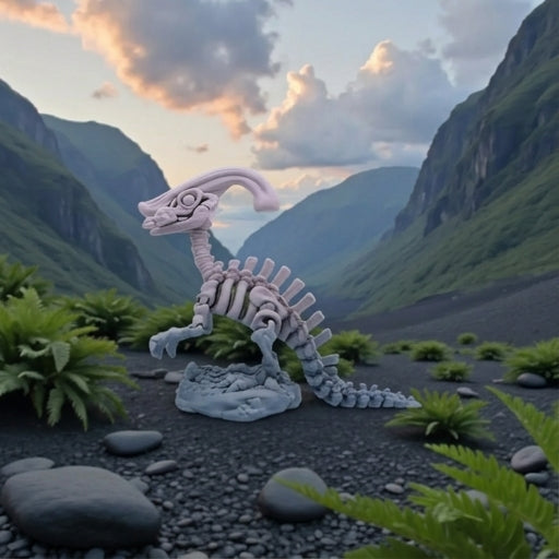 Skeleton Parasaurolophus With Stand And Stick Silk Rainbow - Side