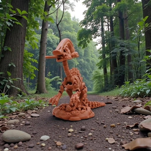 Skeleton Parasaurolophus With Stand And Stick Silk Red Copper - Front