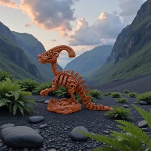 Skeleton Parasaurolophus With Stand And Stick Silk Red Copper - Side