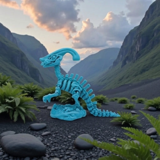 Skeleton Parasaurolophus With Stand And Stick Silk Sapphire Forest - Side