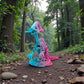 Skeleton Parasaurolophus With Stand And Stick Silk Teal Orange Red - Front