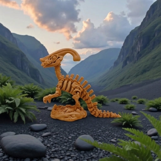 Skeleton Parasaurolophus With Stand And Stick Silk Tropical Sunset - Side