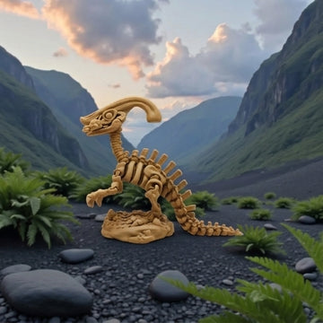 Skeleton Parasaurolophus With Stand And Stick Wood - Side