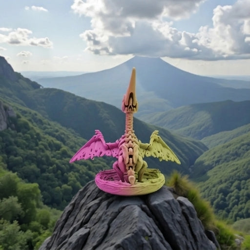 Skeleton Pteranodon With Nest Silk Pink Yellow - Back