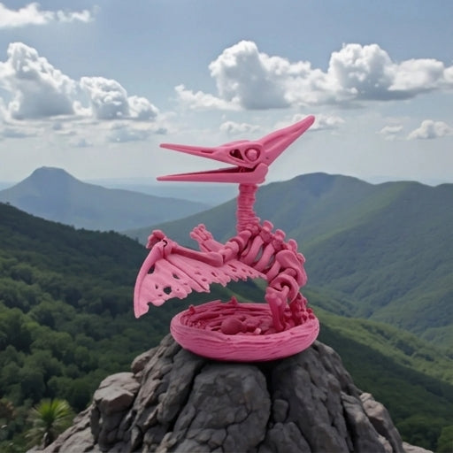 Skeleton Pteranodon With Nest Silk Pink Yellow - Side