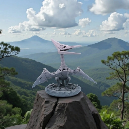 Skeleton Pteranodon With Nest Silk Rainbow - Front