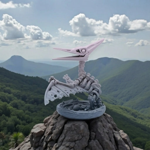 Skeleton Pteranodon With Nest Silk Rainbow - Side