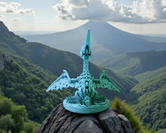 Skeleton Pteranodon With Nest Silk Sapphire Forest - Back