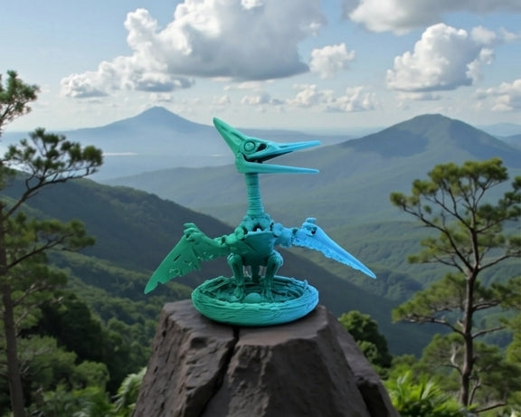 Skeleton Pteranodon With Nest Silk Sapphire Forest - Front